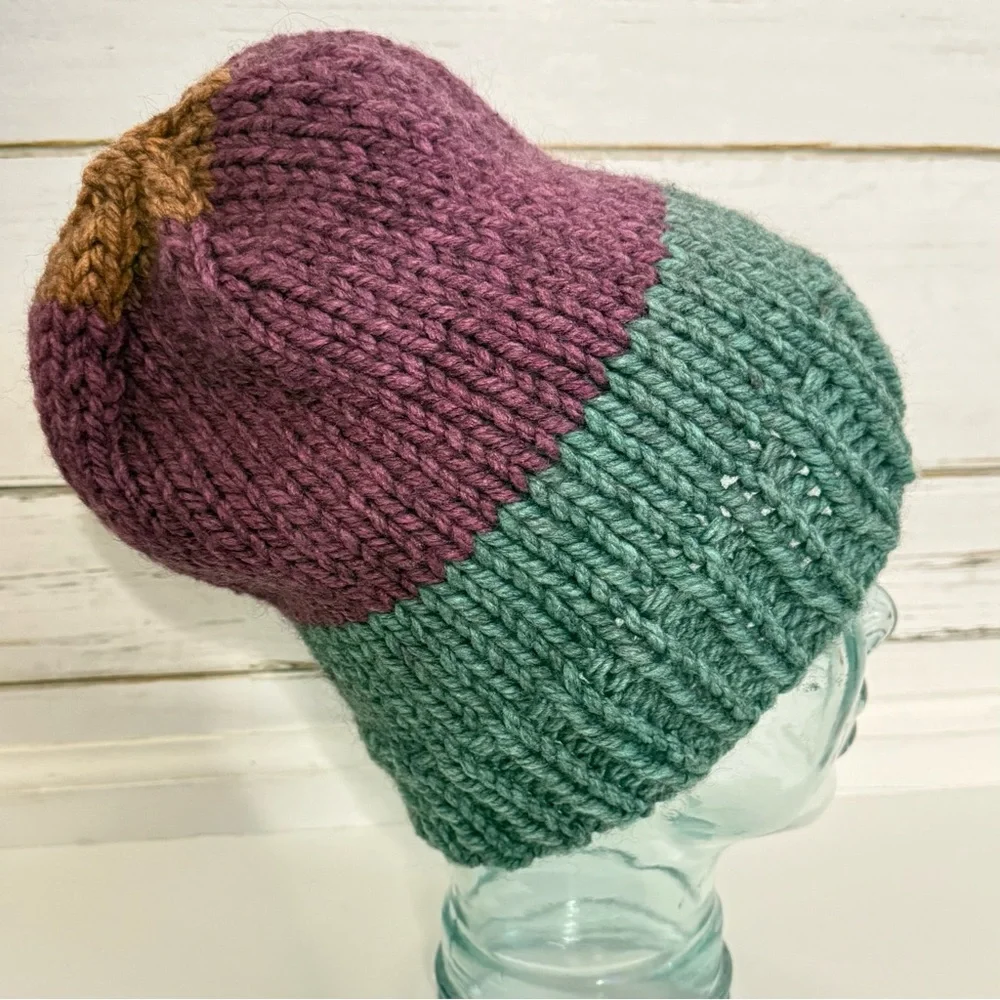 Handmade Knit Beanie • Color Block • Cozy & Versatile